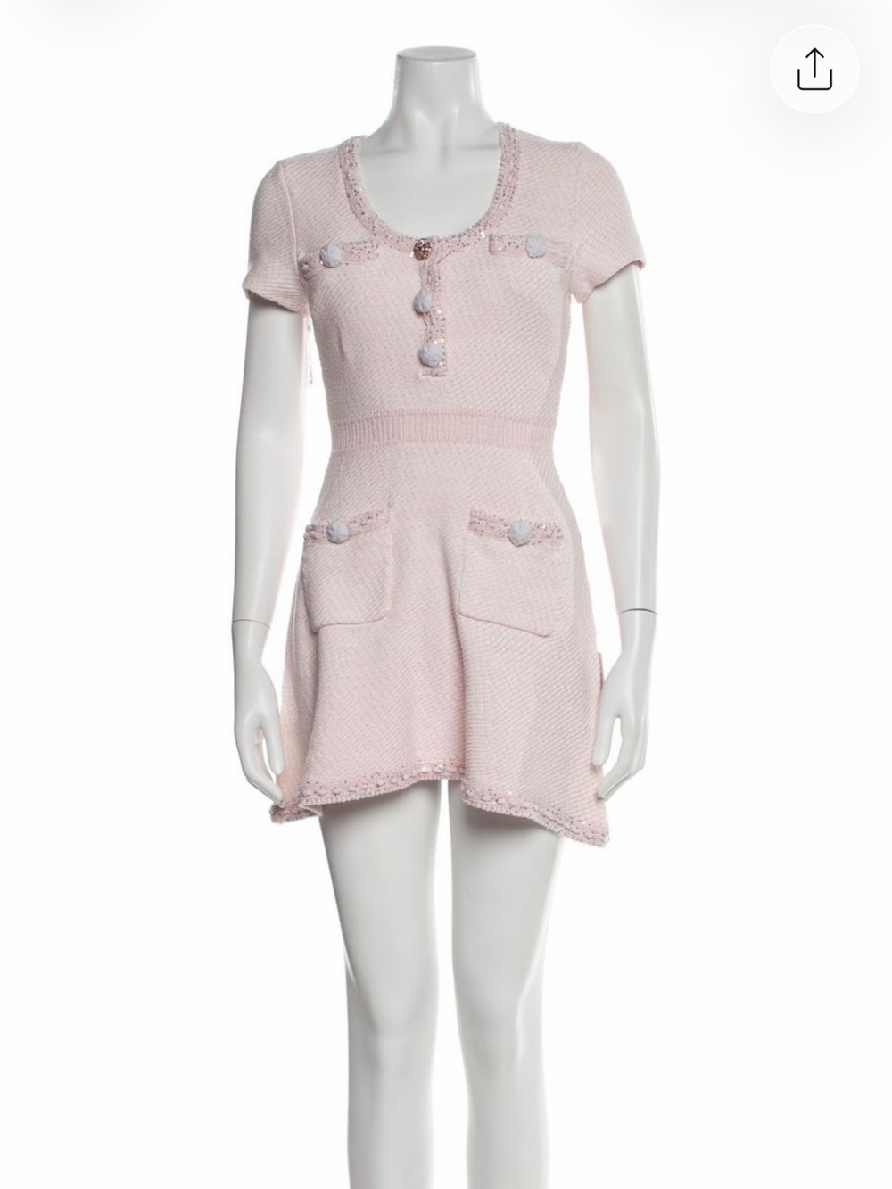 Self-Portrait Pale Pink Knit Pocket Mini Dress